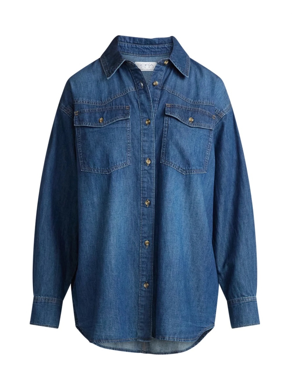 Sofia by Sofia Vergara Women's Sofia Oversized Boyfriend Shirt with Long Sleeves